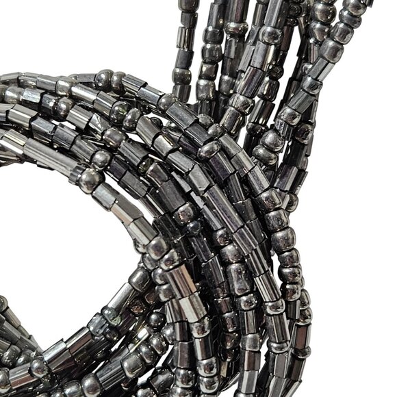 Handcrafted Elegant Silver Seed Bead Necklace and Earrings Set Fashion Jewelry - Picture 4 of 8